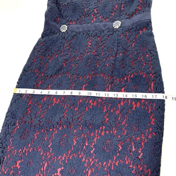Algo Dress Dress Navy Blue Red Lace Overlay Sleeveless Wool Silk Blend Size P - Picture 14 of 16